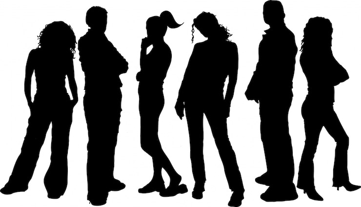 Gratis Vector silhouetten van jonge mensen
