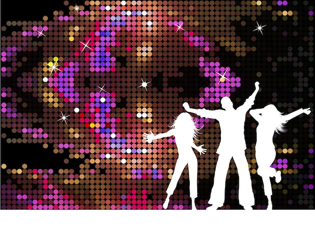 Gratis vector silhouetten van mensen die dansen op discoachtergrond