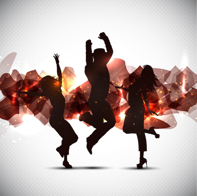Gratis vector silhouetten van mensen die dansen op een abstract oppervlak