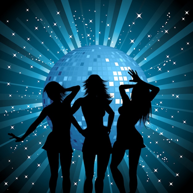 Gratis vector silhouetten van sexy vrouwtjes op spiegel bal achtergrond