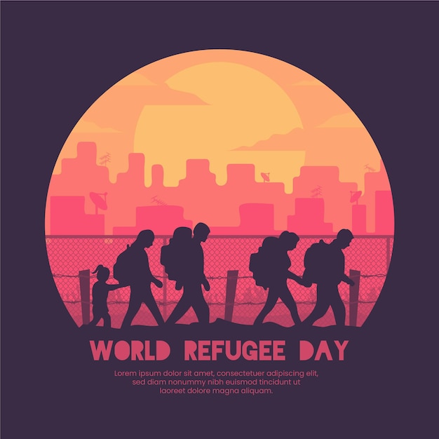 Silhouetten wereld vluchtelingendag evenement
