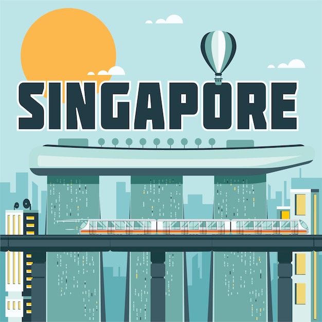 Gratis vector singapore bezienswaardigheden illustratie