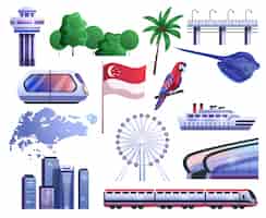 Gratis vector singapore cartoon iconen set