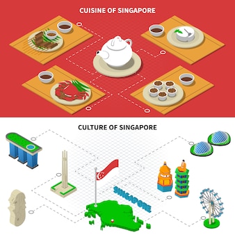 Singapore cultuur keuken isometrische elementen