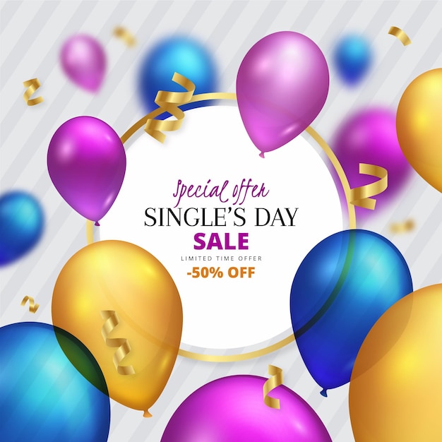 Gratis vector singles day wallpaper met kleurrijke realistische ballonnen