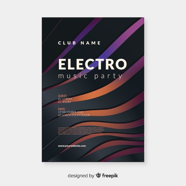 Gratis vector sjabloon elektronische muziek 3d effect poster