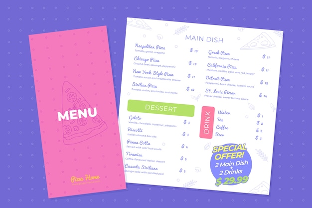 Gratis vector sjabloon kleurrijk restaurant menu
