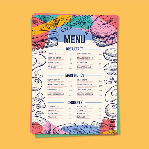 Gratis vector sjabloon kleurrijk restaurant menu