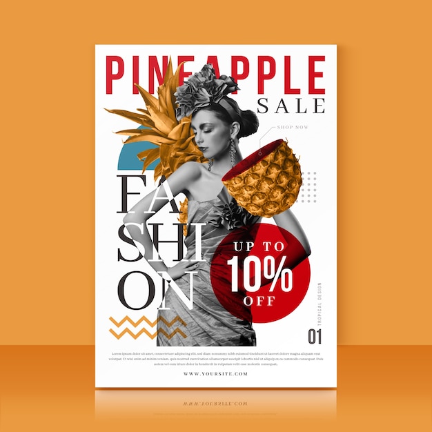 Gratis vector sjabloon met ananas verkoopaanbieding