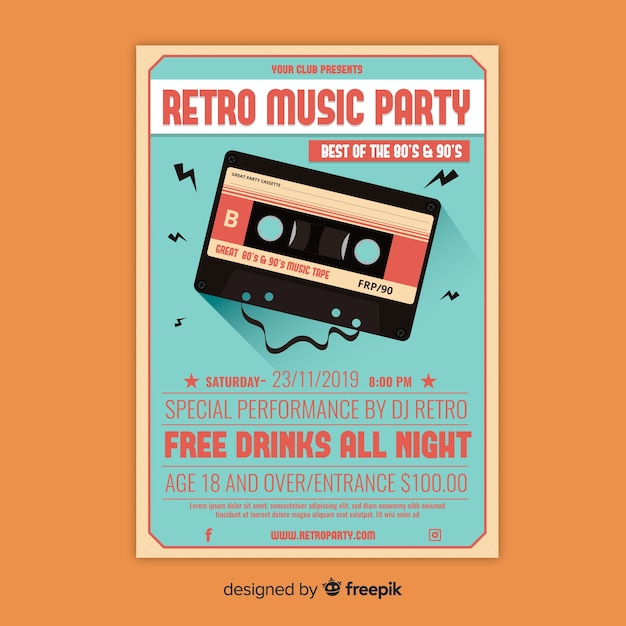 Gratis vector sjabloon poster retro muziek