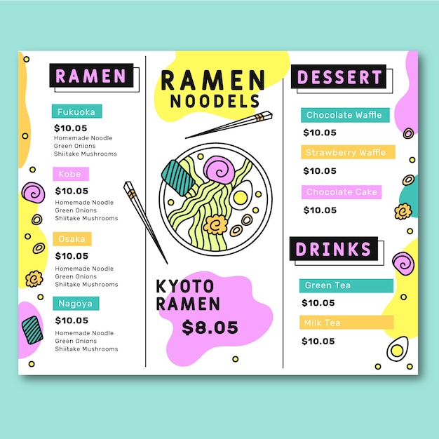 Gratis vector sjabloon restaurant kleurrijke menu