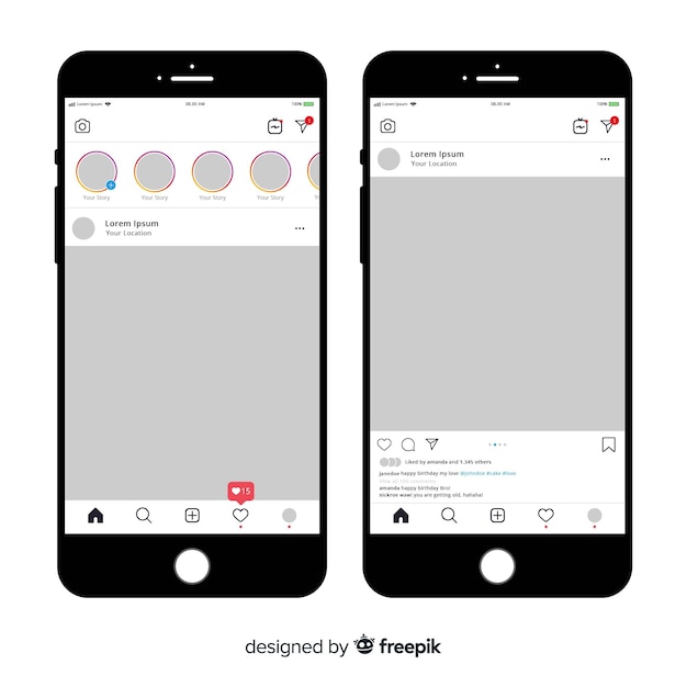 Gratis vector sjabloon van instagram-fotolijst op smartphone