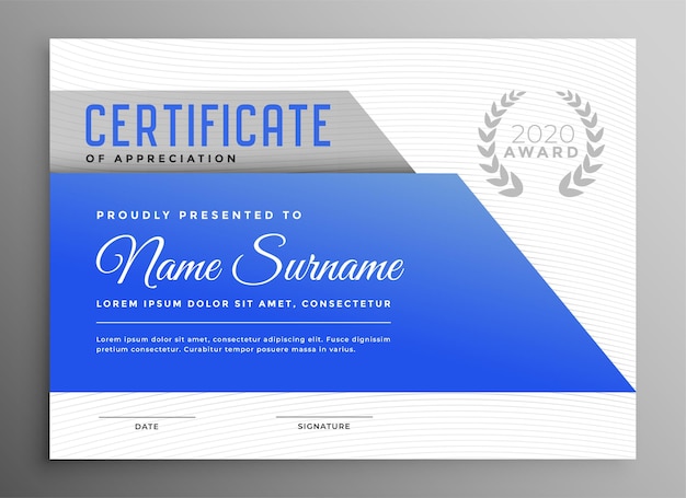 Sjabloon voor abstract blauw certificaat van waardering