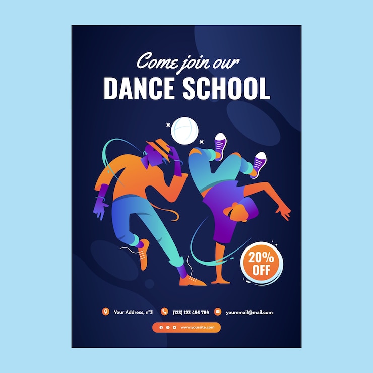 Gratis Vector sjabloon voor affiche met gradiënt dansschool