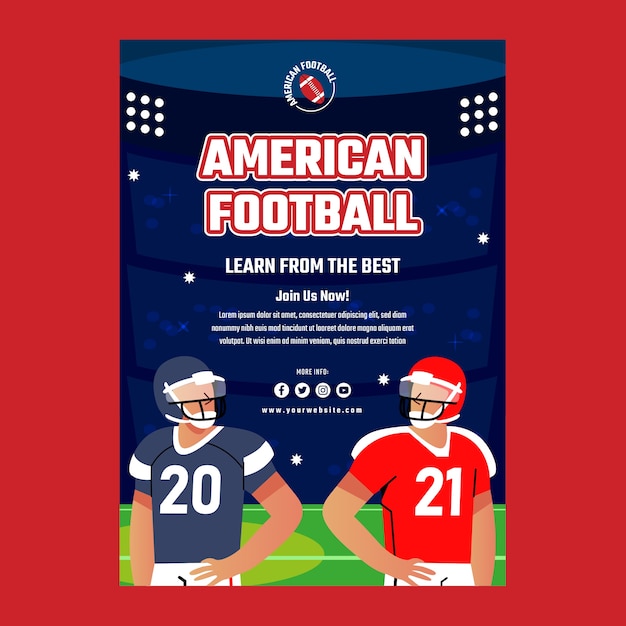 Gratis vector sjabloon voor amerikaans voetbalposter met plat ontwerp
