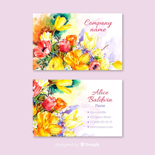 Sjabloon voor aquarel bloemen visitekaartjes