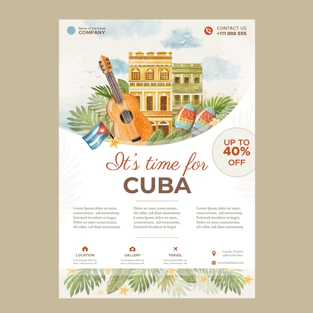 Sjabloon voor aquarel cuba-posters