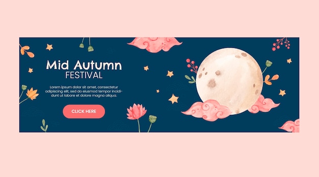 Sjabloon voor aquarel horizontale banner voor mid-herfst festival viering