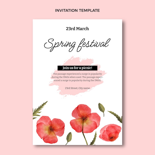 Gratis vector sjabloon voor aquarel lente uitnodiging