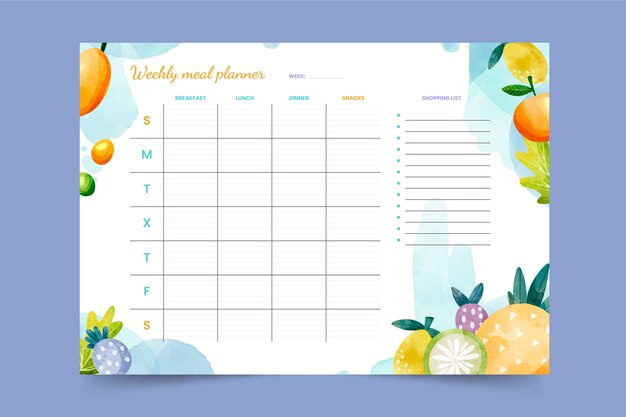 Sjabloon voor aquarel maaltijdplanner