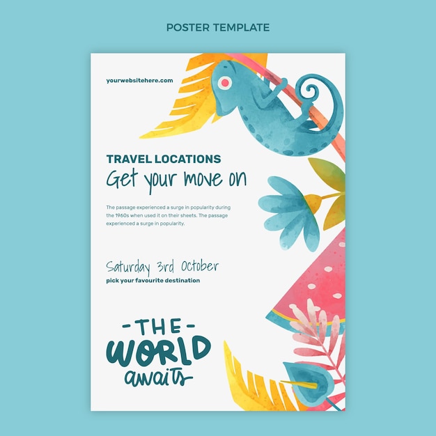 Gratis vector sjabloon voor aquarel reizen poster