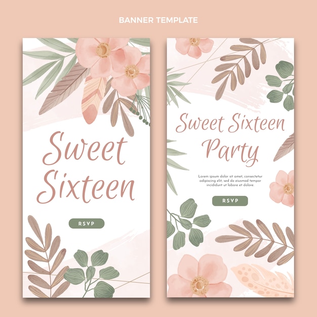 Gratis vector sjabloon voor aquarel sweet 16