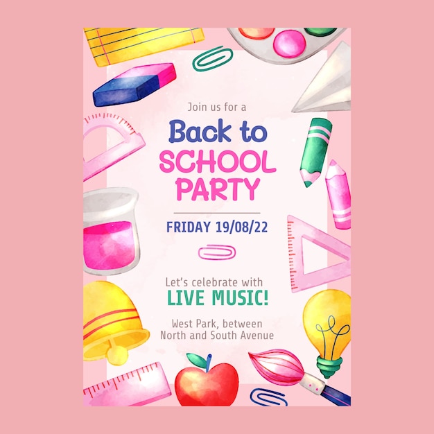 Gratis vector sjabloon voor aquarel terug naar school feestposter