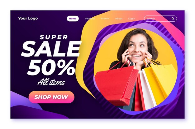 Sjabloon voor bestemmingspagina's met verloopverkoop met foto