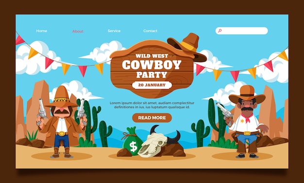 Gratis vector sjabloon voor bestemmingspagina's voor cowboyfeesten