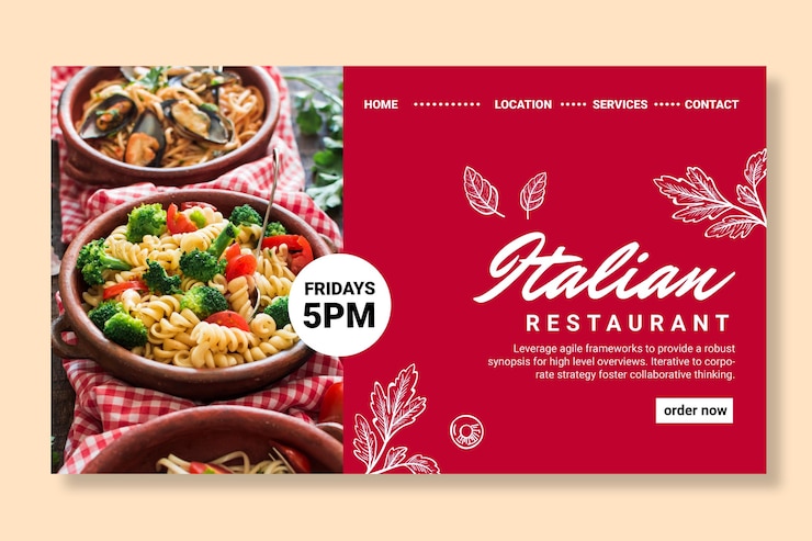Gratis Vector sjabloon voor bestemmingspagina's voor italiaans eten