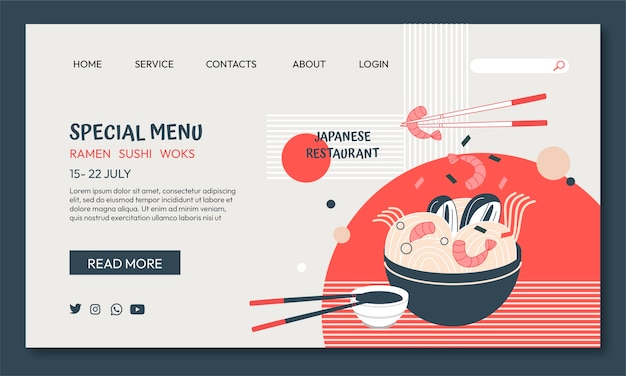 Gratis vector sjabloon voor bestemmingspagina's voor japans restaurant