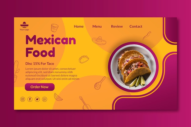 Gratis vector sjabloon voor bestemmingspagina's voor mexicaans eten