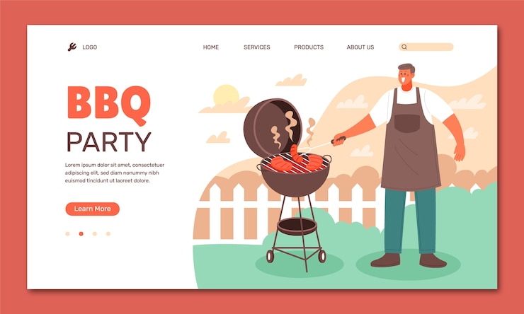 Gratis Vector sjabloon voor bestemmingspagina voor barbecuefeesten