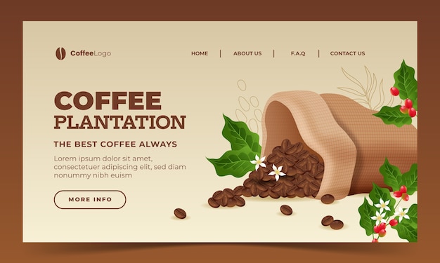 Gratis vector sjabloon voor bestemmingspagina voor koffieplantages met verloop
