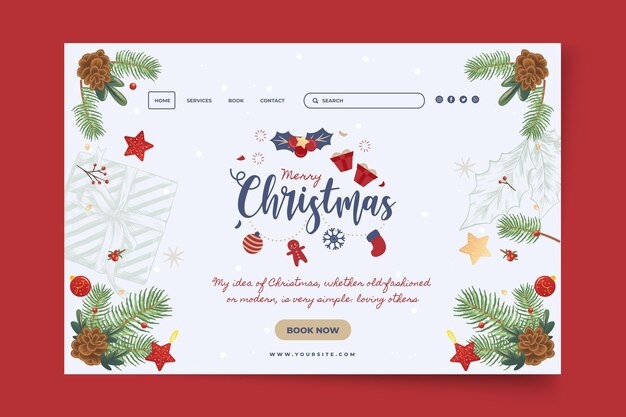 Sjabloon voor bestemmingspagina voor prettige kerstdagen en fijne feestdagen