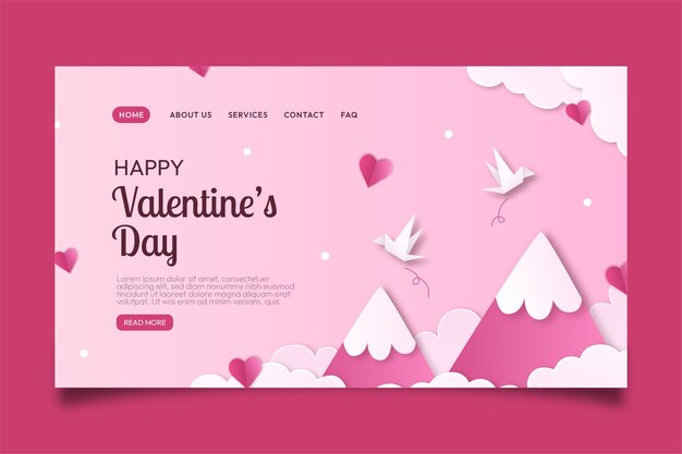 Sjabloon voor bestemmingspagina voor valentijnsdagviering in papieren stijl