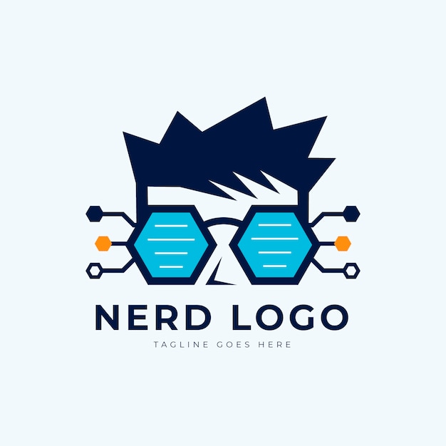 Sjabloon voor creatief nerd-logo met plat ontwerp