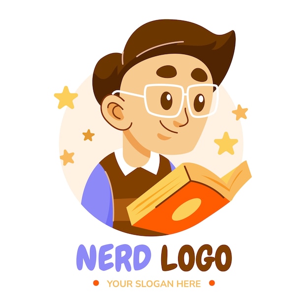 Gratis vector sjabloon voor creatief nerd-logo met plat ontwerp