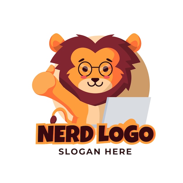 Sjabloon voor creatief nerd-logo met plat ontwerp