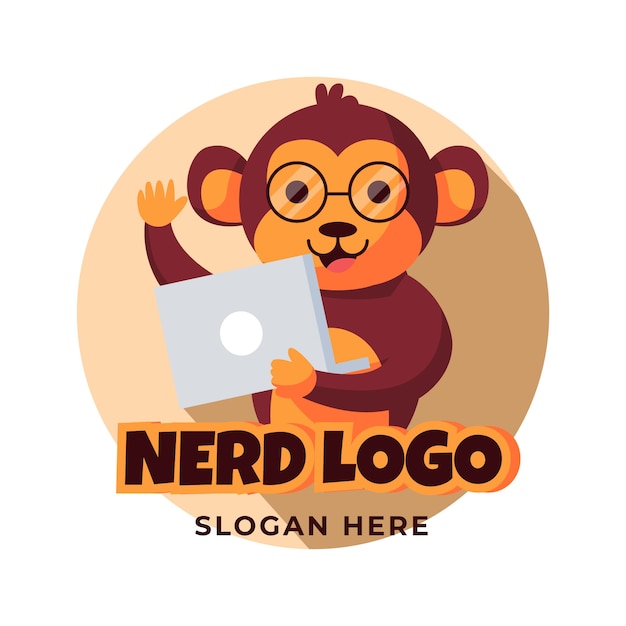 Sjabloon voor creatief nerd-logo met plat ontwerp