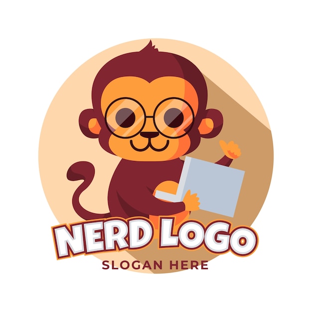 Sjabloon voor creatief nerd-logo met plat ontwerp