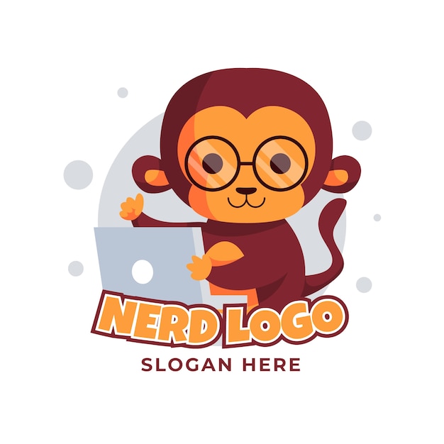 Sjabloon voor creatief nerd-logo met plat ontwerp