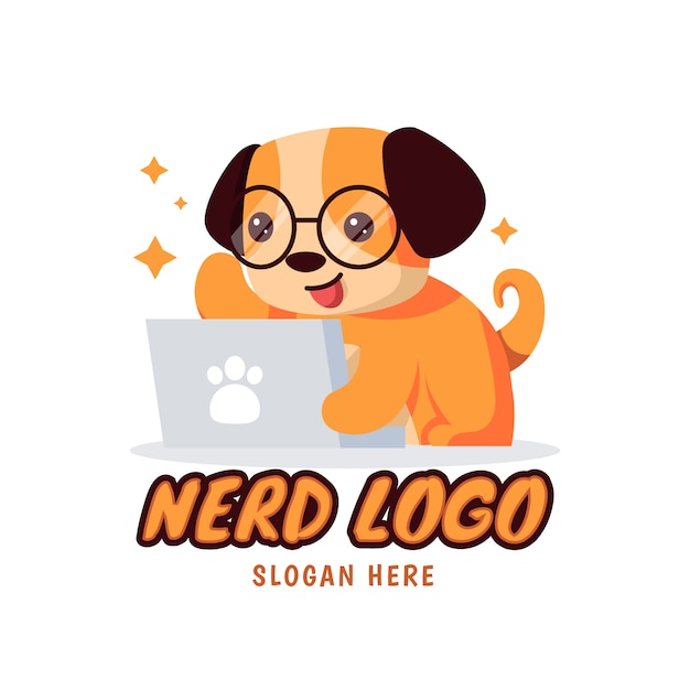 Sjabloon voor creatief nerd-logo met plat ontwerp