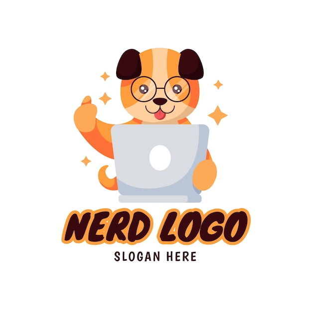 Sjabloon voor creatief nerd-logo met plat ontwerp