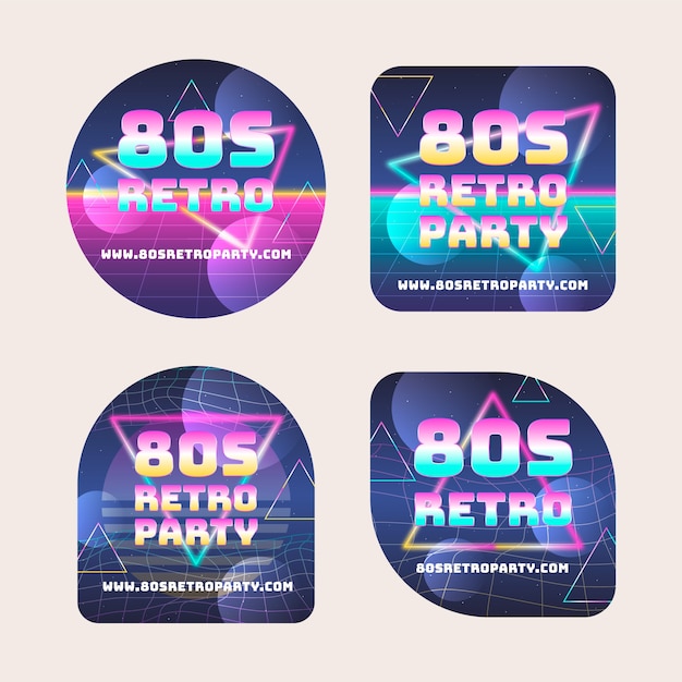 Gratis vector sjabloon voor feestlabels uit de jaren 80