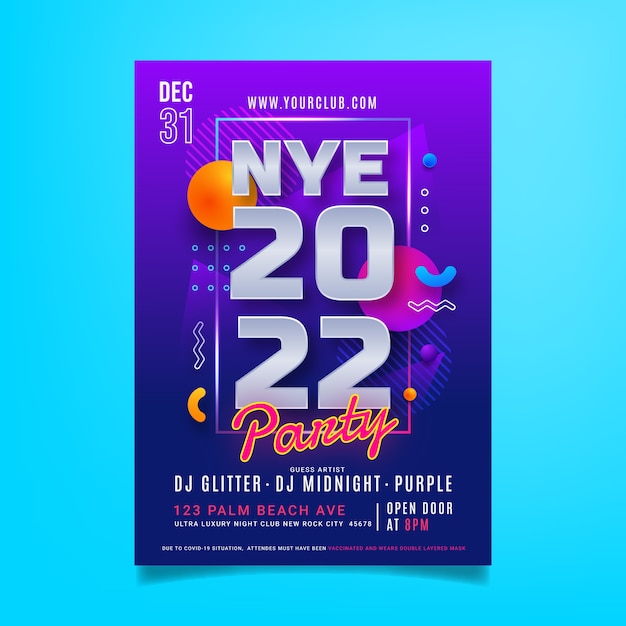 Gratis vector sjabloon voor flyer voor nieuwjaarsfeest met kleurovergang