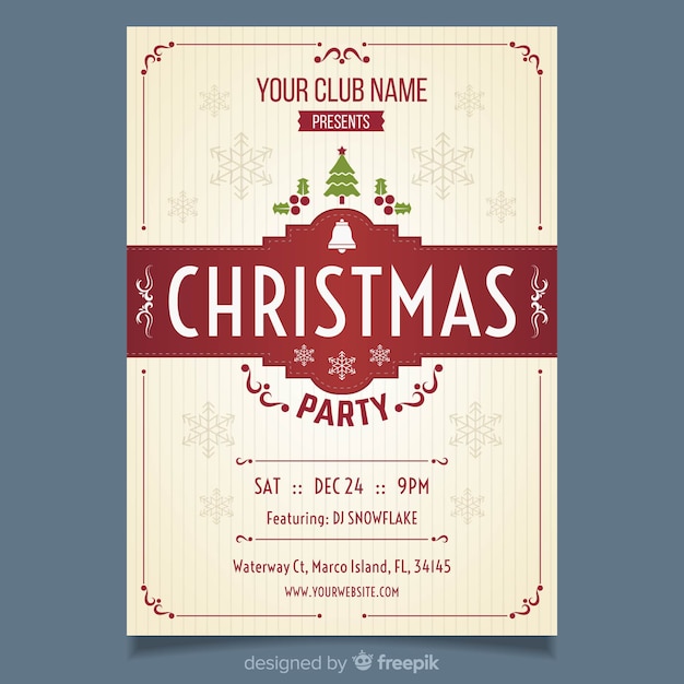 Gratis vector sjabloon voor flyers van de vintage kerstfeest