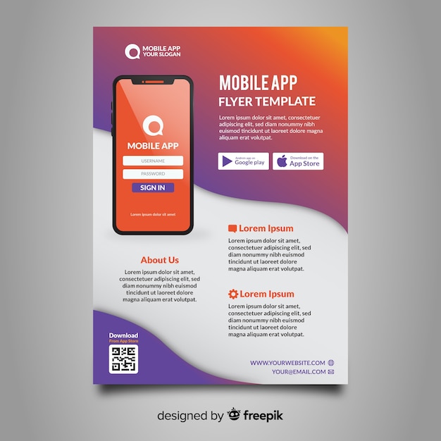 Gratis vector sjabloon voor flyers voor mobiele app