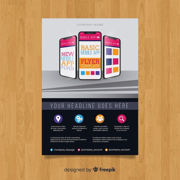 Gratis vector sjabloon voor flyers voor mobiele app