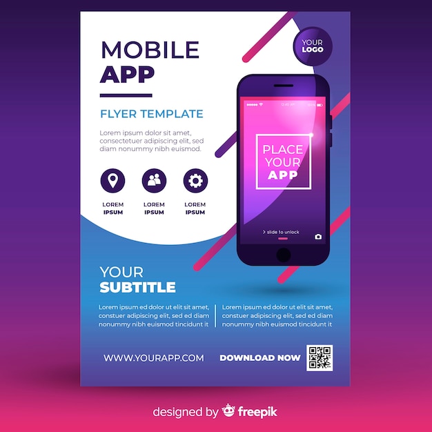 Gratis vector sjabloon voor flyers voor mobiele app